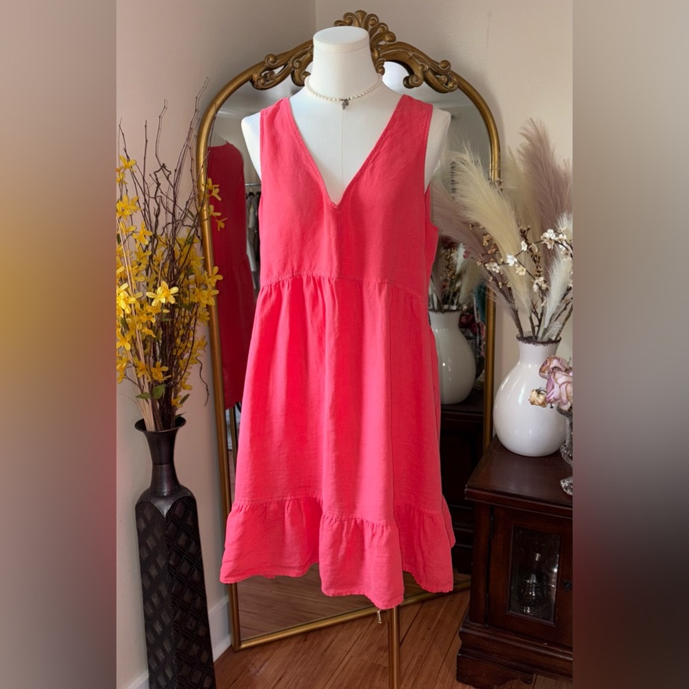 Cynthia Rowley orange Linen dress Large NWOT - Picture 4 of 11